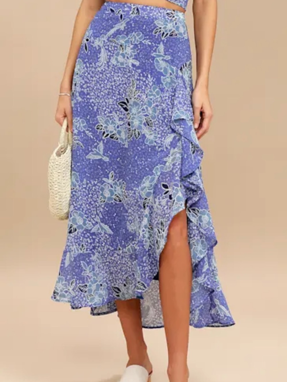 Views Periwinkle Blue Floral Print Maxi Skirt